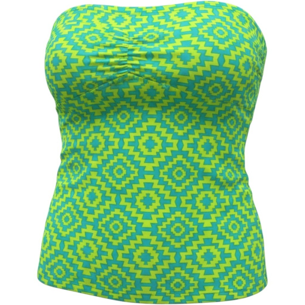 Arizona Geometric Aztec Tankini Top S Neon Green Blue Strapless Boho Y2K Retro